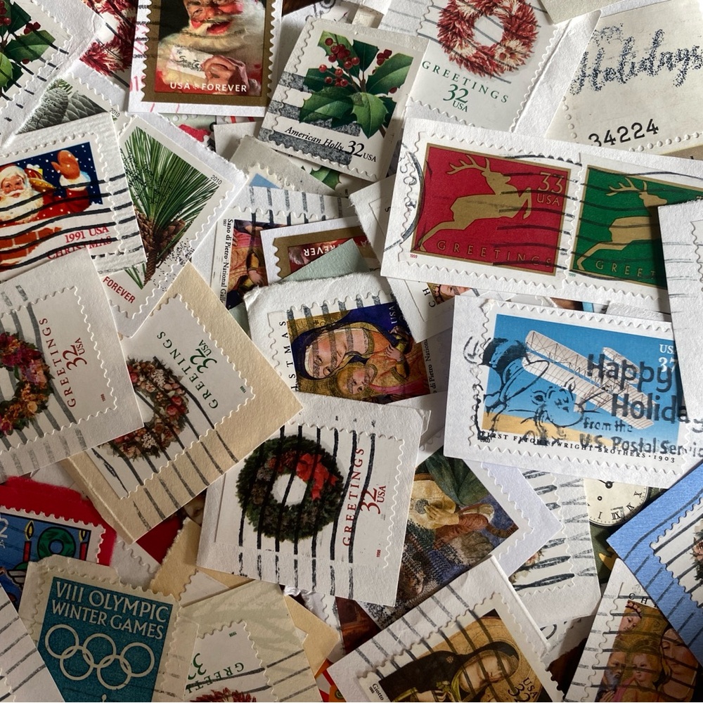 70 USA Christmas Postage Stamps on paper